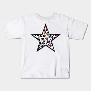 Rainbow and Black Leopard Print Star Kids T-Shirt